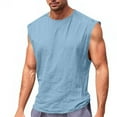thumbnail image 2 of Eryao Cotton Linen Tank Tops for Men Casual Sleeveless Vest Shirts Classic Solid Color Muscle Tees,Blue,XXXL, 2 of 9