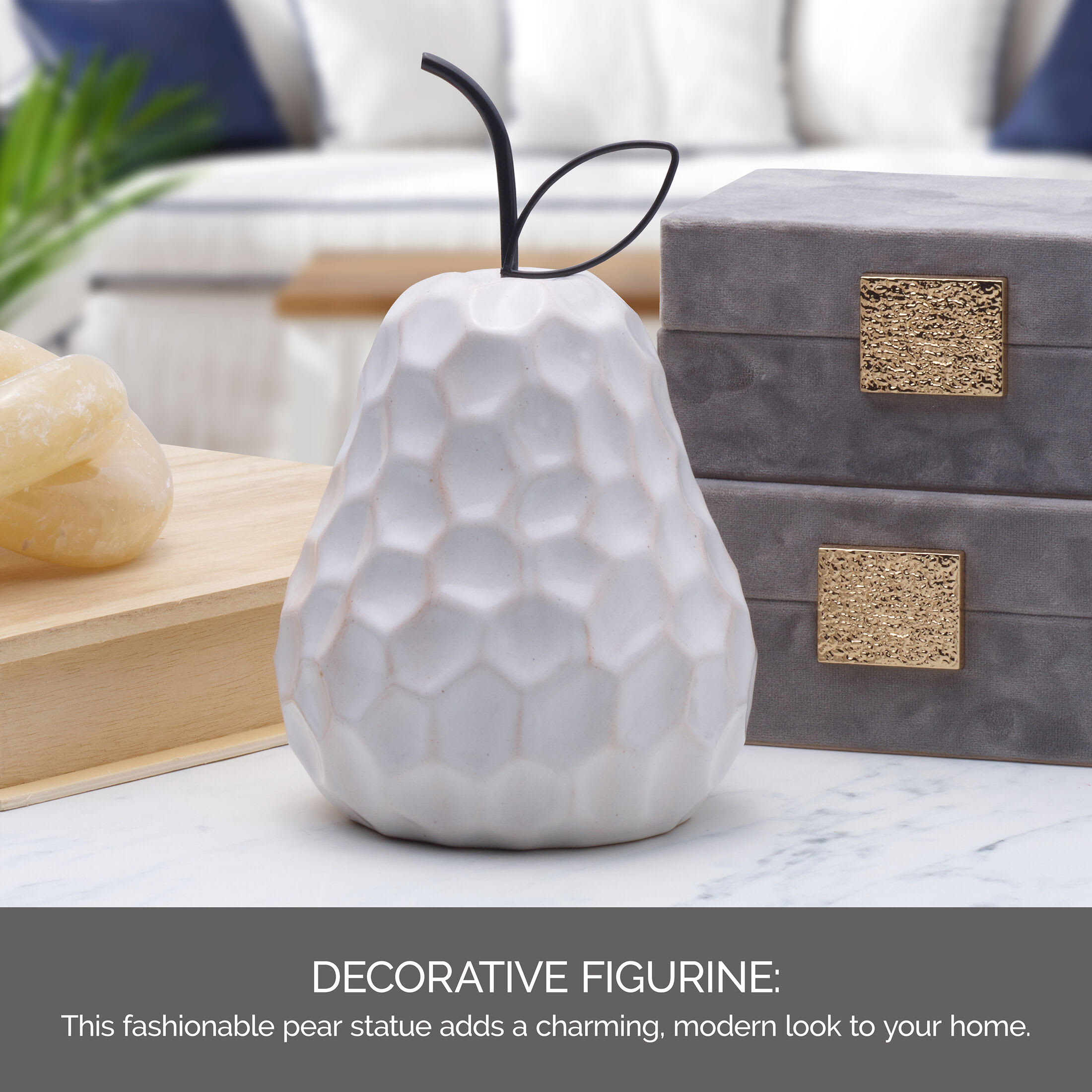 Elements 7.8 inch Textured Ceramic Pear Figurine, White