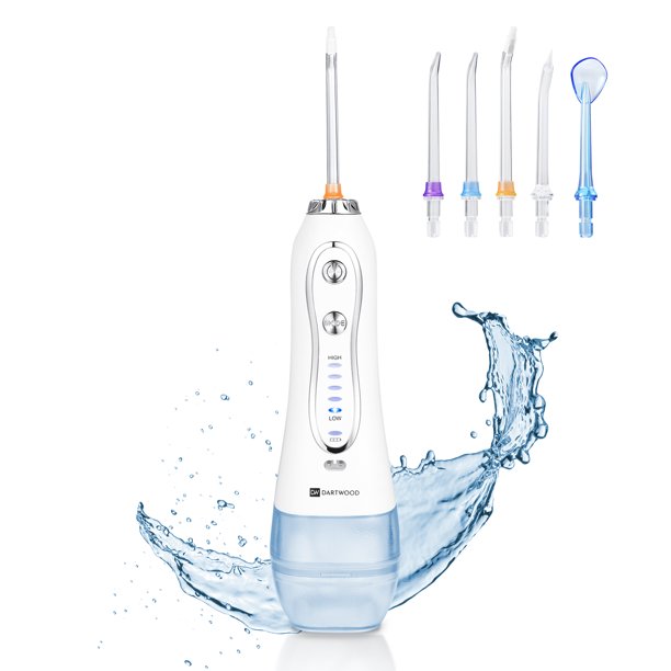 Dartwood Dental Cordless Oral Irrigator Teeth Cleaning Kit with Four Dental Tips and 10