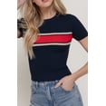 thumbnail image 3 of Women's Short Sleeve Crew Neck Multi Striped Knit Sweater Top, 3 of 4