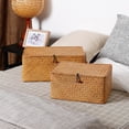 thumbnail image 6 of Wicker Shelf Baskets Bin with Lid, Handwoven Seagrass Basket Storage Bins, Household Basket Boxes for Shelf Wardrobe Home Organizer,Rectangular S：26*14*11CM, 6 of 8