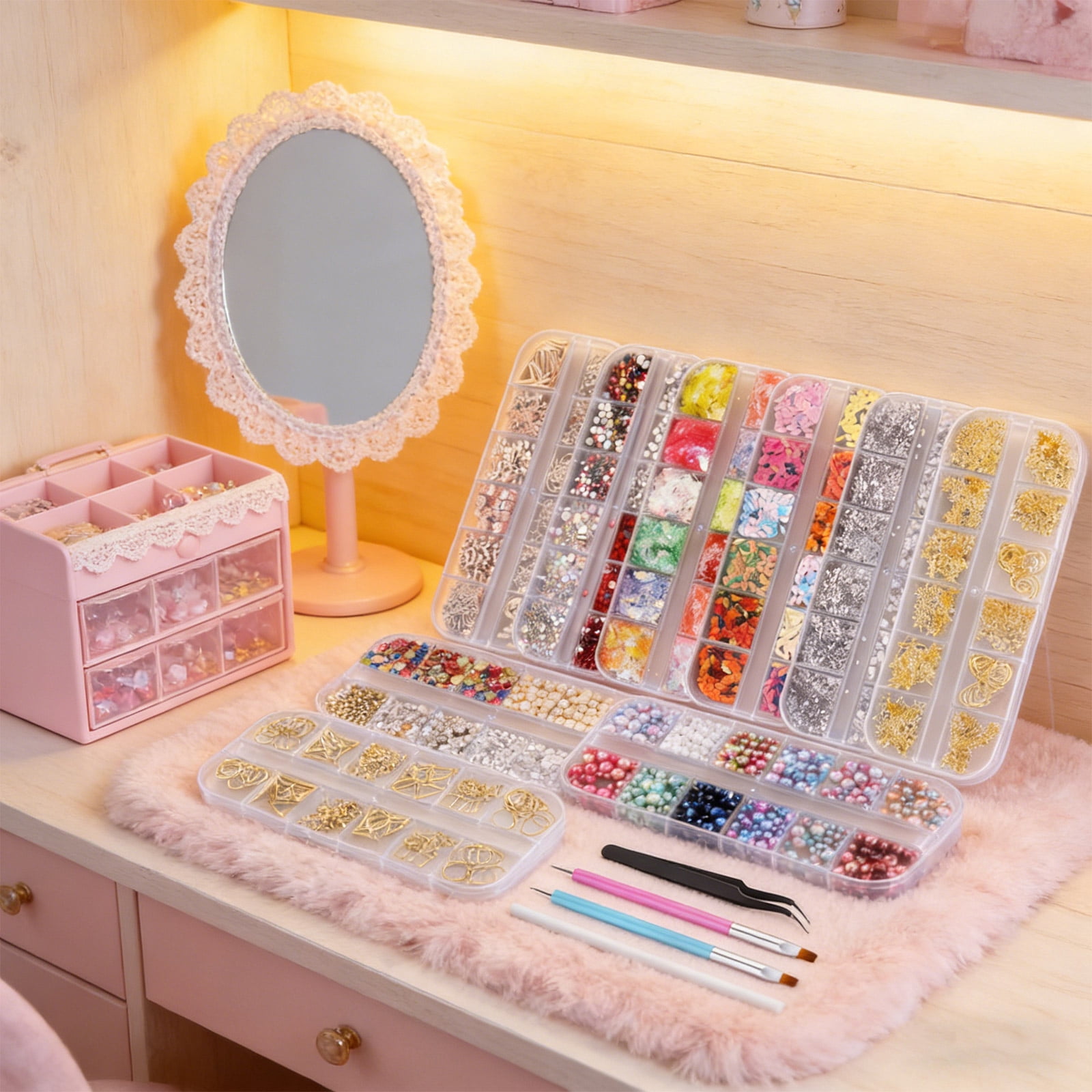 Bedazzle Rhinestones Craft Kit Multicolor 3 mm Flatback Resin Gems Set With Tweezers And Pickup Pens DIY Decoration Craft Supply Organizer Box
