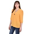 thumbnail image 3 of NY Collection Womens Balloon Sleeve Necklace Pullover Blouse, Yellow, Petite, PL, 3 of 3