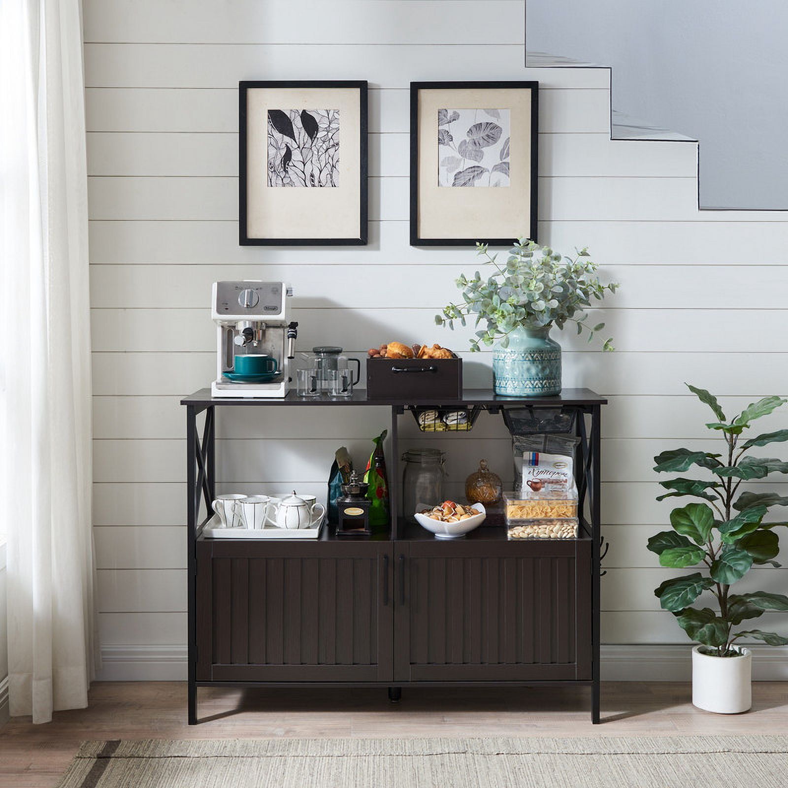 Utopia Alley Buffet Cabinet with Coffee Station Organizer, Large Coffee Bar Cabinet with Adjustable Shelves, Kitchen Buffet Furniture Wooden Sideboard Storage Cabinet for Dinning/Living Room
