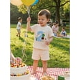 thumbnail image 5 of BemeyourBBs Toddler Baby Boys Birthday Duck Outfits 1st 2nd 3rd Years Old Birthday Summer Clothes Letter Embroidery Short Sleeve Waffle Knit T Shirt Tops and Shorts Set, 5 of 9