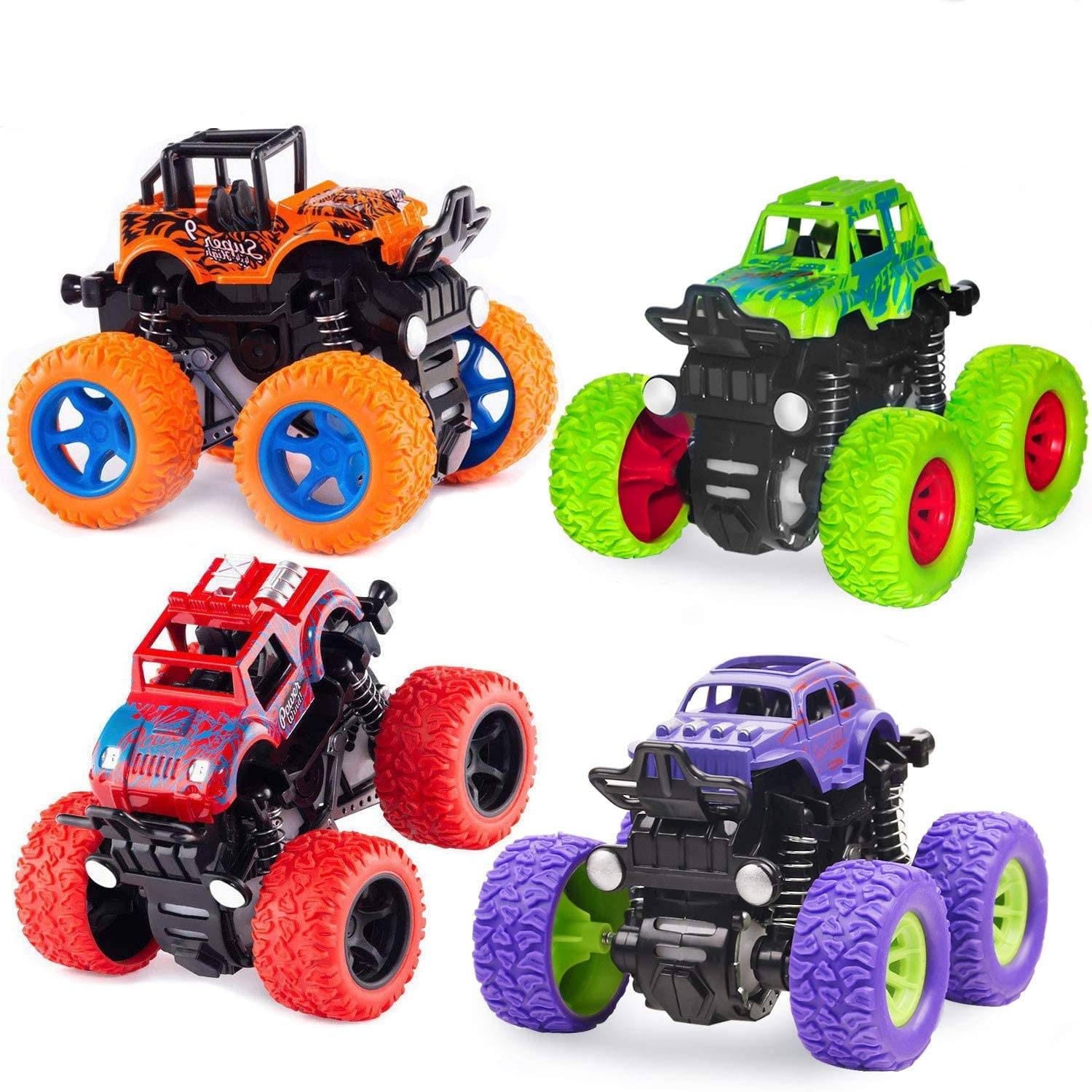 Htooq Monster Truck Toys Friction Powered Toy Cars Push And Go Vehicles For Kids Best Christmas Birthday Party Gift For Boys Girls Aged 3 And Above