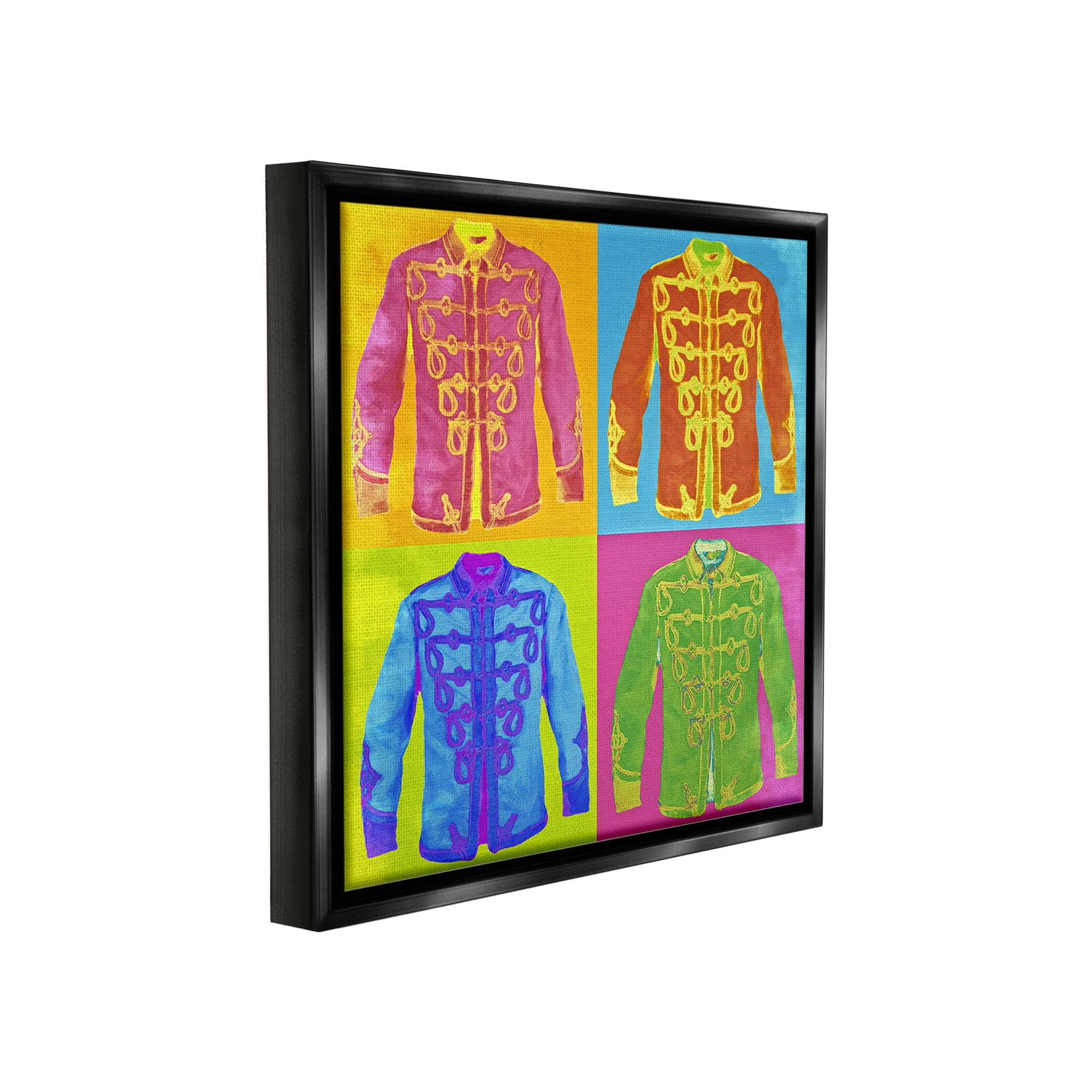Stupell Industries Modern Hue Jackets Abstract Painting Black Floater Framed Canvas Art Print Wall Art, 18 x 18