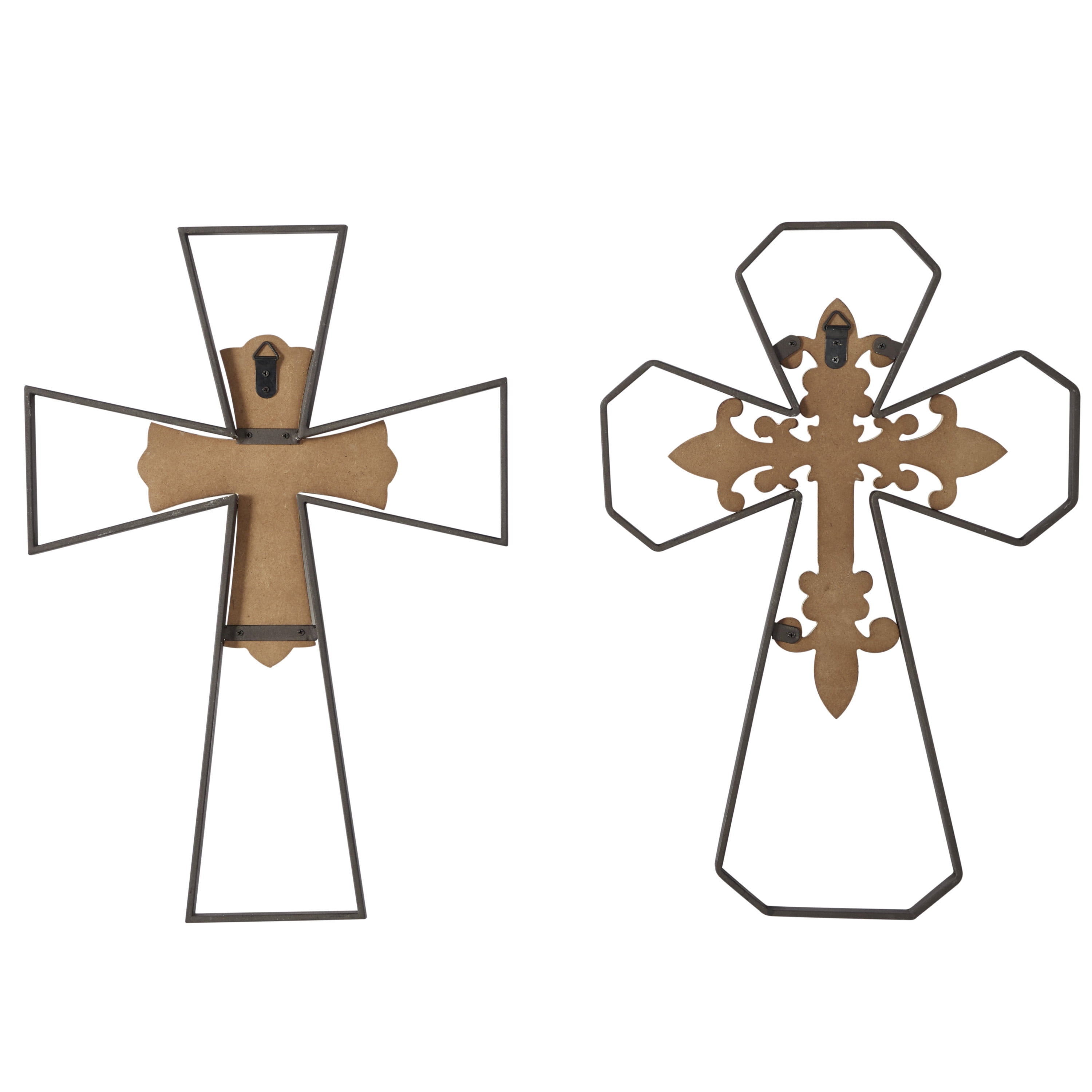DecMode Black Metal Carved Wood Cross Wall Decor (2 Count)