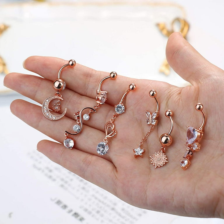 6pcs 14g Belly Button Rings Dangle For Women Surgical Steel Navel Rings Body  Piercing Jewelry