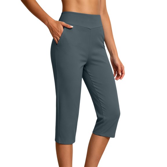 Edvintorg Women's Capri Pants Stretch High Waisted Casual Slim Fit Athletic Yoga Cropped Pants with Pocket Woman Clothes Gray XL