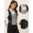 thumbnail image 2 of Chaleco vintage para mujer, chaleco a cuadros con botones, chalecos de trabajo elegantes Negro S, 2 of 6