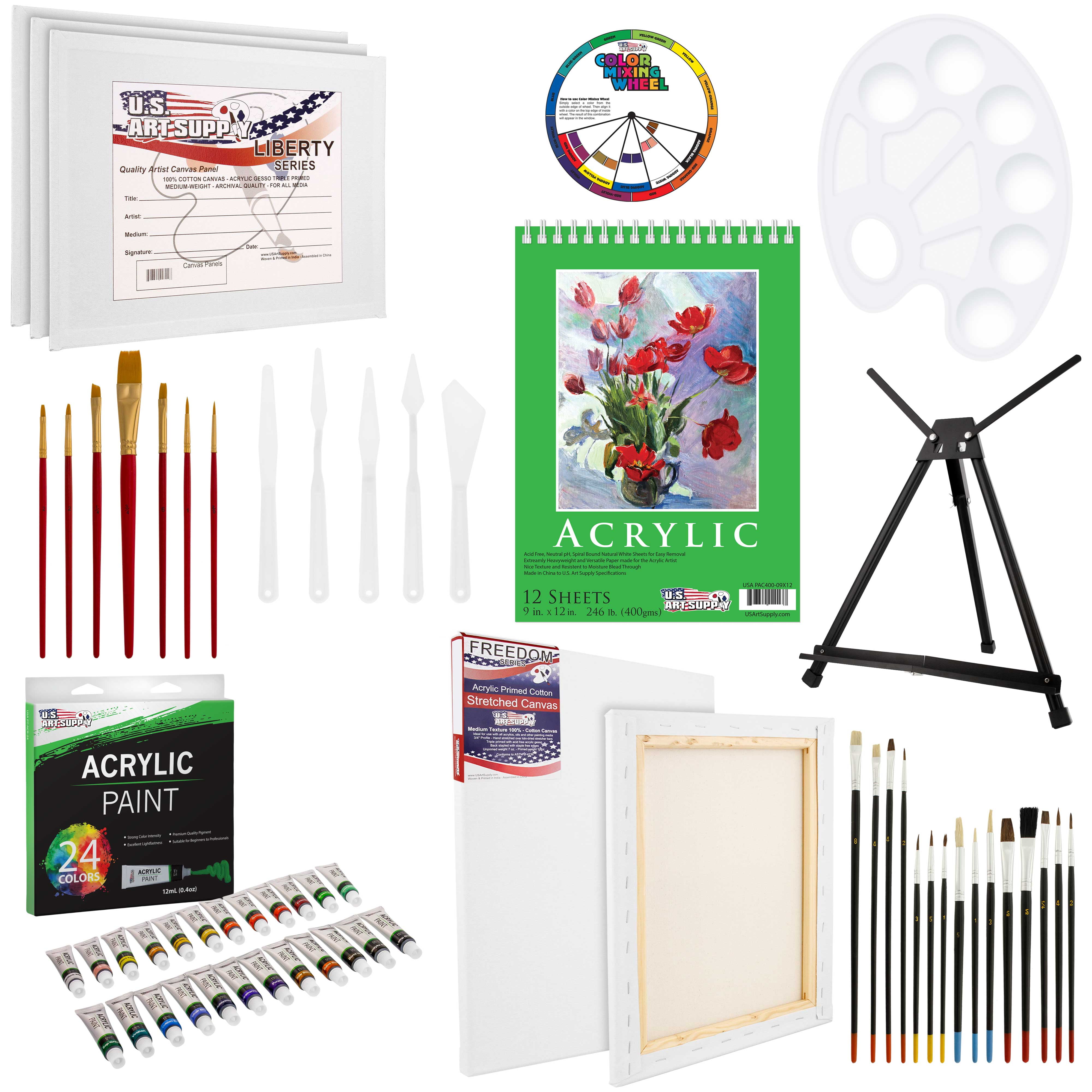U.S Art Supply 60Piece Deluxe Acrylic Painting Set with Aluminum
