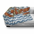 thumbnail image 3 of Nautical Soft Flannel Fleece Throw Blanket, Several Marine Ahoy Items on Chevrons Gold Fish Shells Starfish Anchor and, Cozy Plush for Indoor and Outdoor Use, 60" x 80", Multicolor, by Ambesonne, 3 of 6