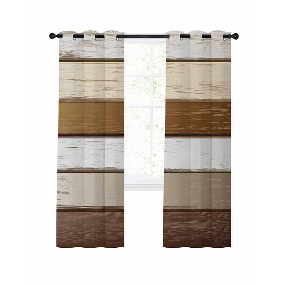 Vintage Geometric Brown Blackout Curtains, Light Blocking Print Window Curtains, Farmhouse Country Chic Wood Grain Thermal Insulated Window Drapes for Living Room 2 Panels, 55"W x 39"L