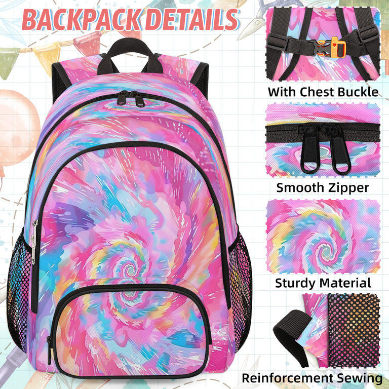 Colorful Tie-Dye Backpack and Wallet Set Xixirimido Colorful Tie-dye Pattern 4Pcs Children Schoolbag  main image 2
