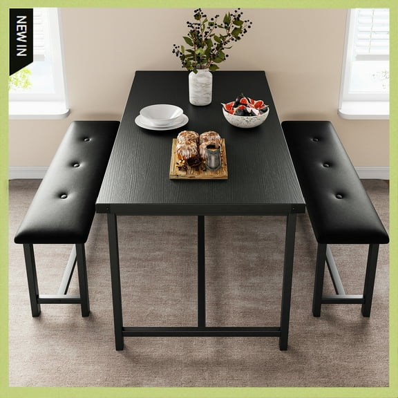 Neila 3 Piece Engineered Wood Durable Frame Dining Table with Bench Retro Black
