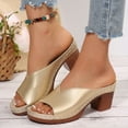 thumbnail image 6 of High Chunky Platform Heels for Women Fashion Comfort Slip on Square Open Toe Block Heel Sandals Gold 9, 6 of 7
