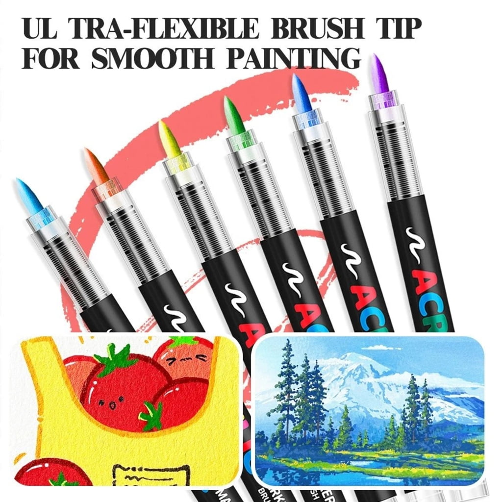Zeiwohndc Brush Tip Liquid Acrylic Marker Multifunction Acrylic Paint Pen for Painting