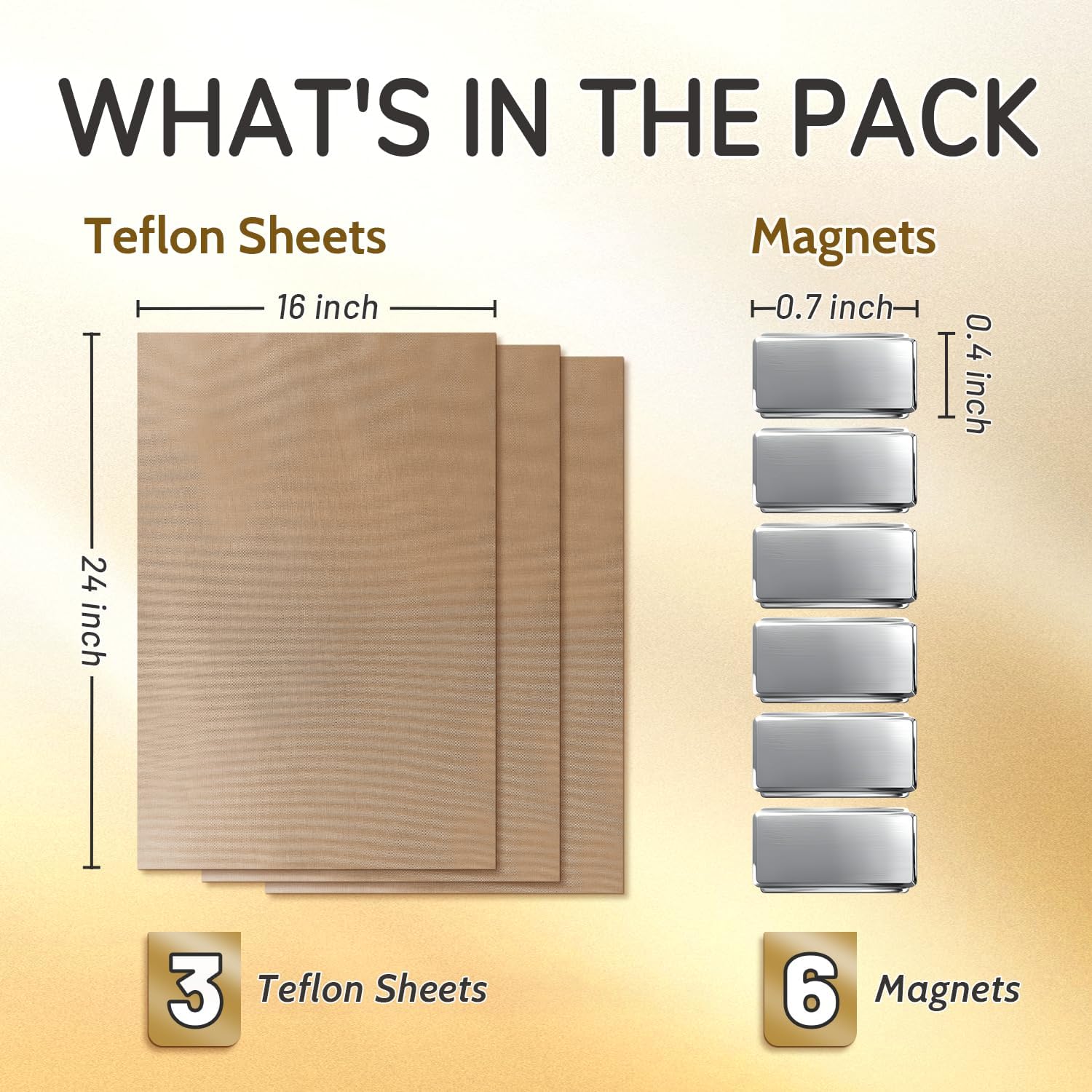 3 PTFE Teflon Sheets Size XL16 x 24" for Heat Transfer Paper and Sublimation Paper and 6 Magnets for Holding Heat Press Reusable Heat Resistant Non stick