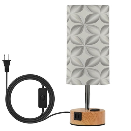 Touch Control Table Lamp with Wood Grain Metal Base 3 Color Temperature Adjustable LED Eye Caring Desk Lamp for Bedroom Study Grey Floral Pattern