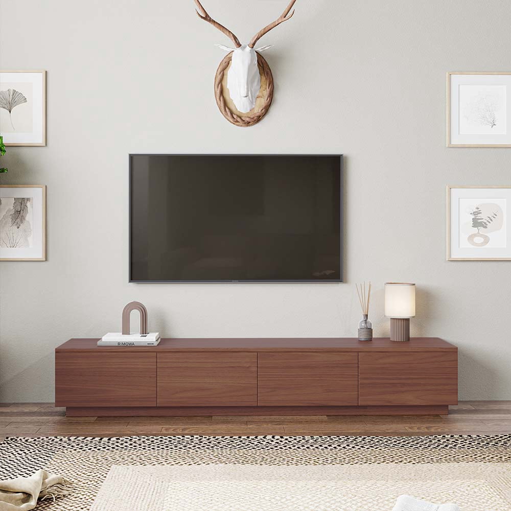 POVISON Minimalist TV Stand, Wood Media Console with Drawers, Walnut Veneer, 78" Fully-Assembled