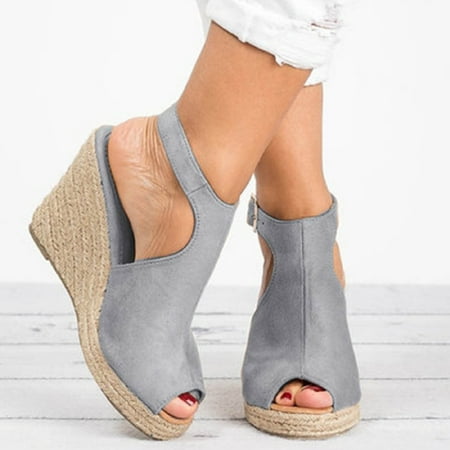 

Xysaqa Women s Open Toe Braided Wedges Sandals Summer Casual Comfy Slip On Ankle Buckle Strap Sandals High Platform Peep Toe Beach Sandals Shoes