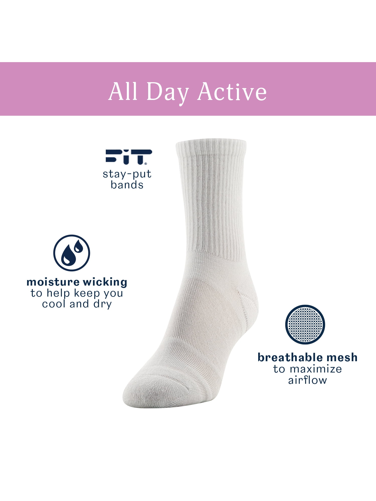 Peds Women's All Day Active Mid Crew Socks, 6 Pairs