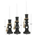 thumbnail image 3 of DecMode 3 Candle Black Wood Handmade Textured Matte Candle Holder with Beaded Garland Accent, Set of 3, 3 of 8