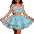 thumbnail image 4 of Huowey Girls Layered Tutu Skirt Princess Party Tiered Dancewear Lace Tirm Solid Color Mesh Ballet Tulle Skirts Dailiwear,Blue,3-8岁, 4 of 4