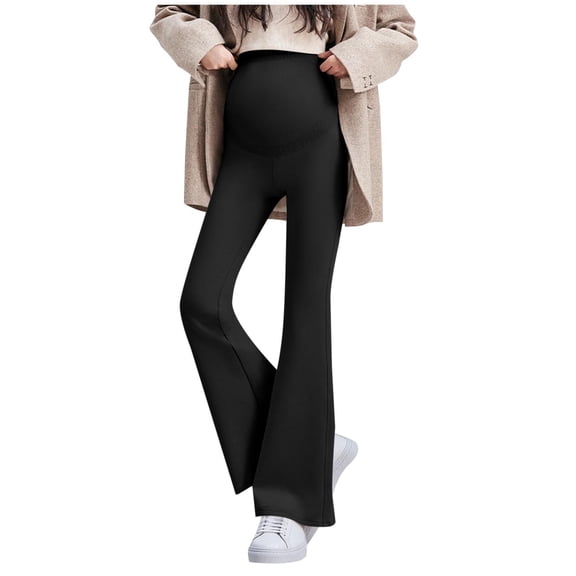 Cavosen Yoga Maternity Leggings Over The Belly Support Flare Casual Pants Solid Pregnancy Pants Breathable Dress Pants Black L