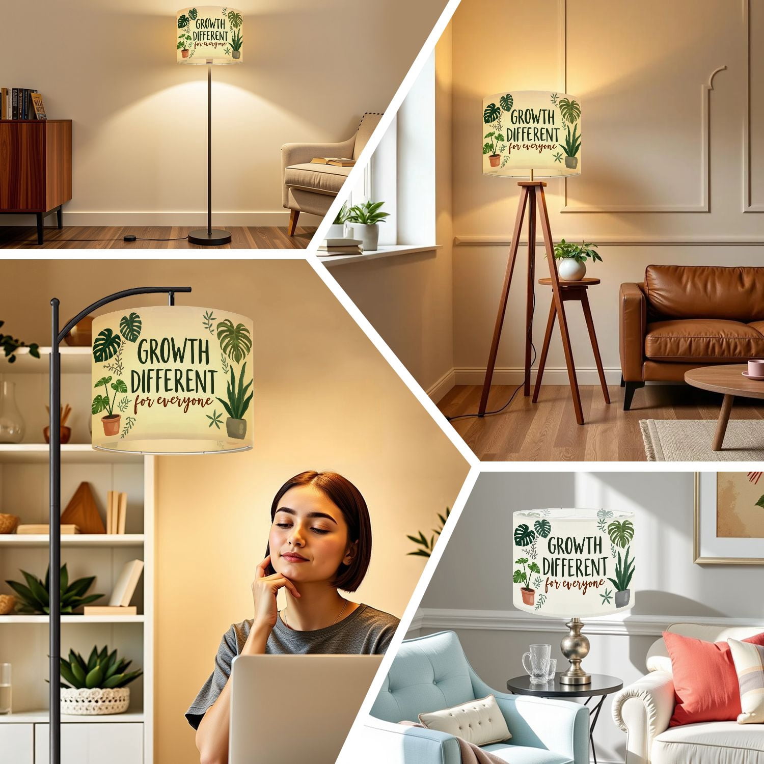 Linen Drum Lampshades Mental Health Growth Looks Different For Everyone Plants Potted 13"x13"x10" Light Shade for Table Lamps Floor Lamp Shades Lampshade Replacement Assembly Required