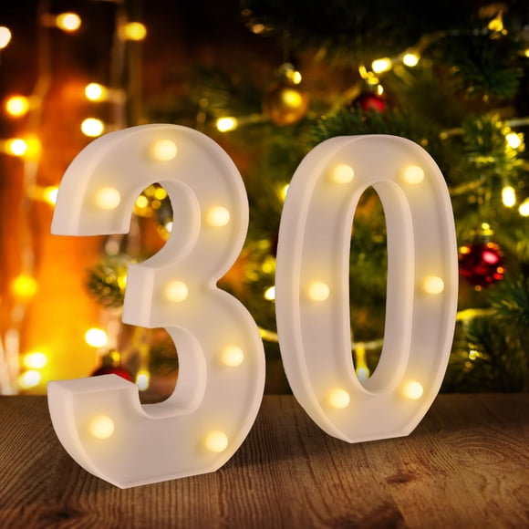 Letrero LED con números 30 para decoración de cumpleaños
