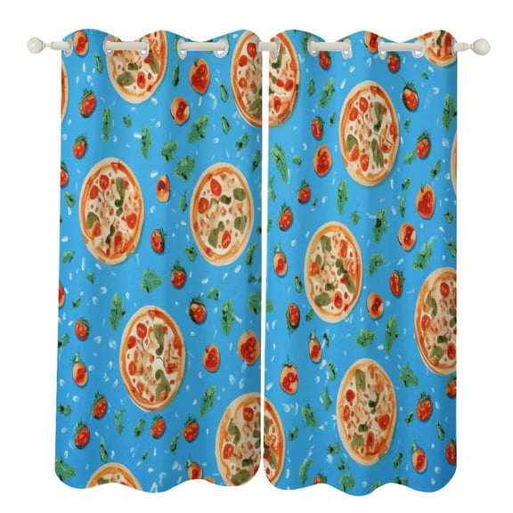 Blackout Curtains for Bedroom Fun Pizza Full Room Darkening Grommet Curtains for Living Room,Thermal Insulated Ombre Drapes