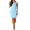 thumbnail image 2 of INSPIRE CHIC Women's Elegant Dress Boat Neck Sleeveless Ruched Office Sheath Dresses S Sky Blue, 2 of 6