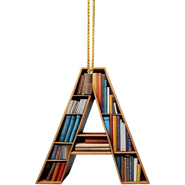 Adornos de árbol de Navidad con forma de libro, colgante de estantería con forma de letra, adorno de bibliotecario para amantes de los libros, adorno de acrílico para Navidad, regalo para amantes de l