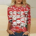 thumbnail image 2 of VKOYWKM Womens 3/4 Sleeve Tops and Blouses Christmas T-Shirts Cute Santa Print Fall T Shirts Crew Neck Loose Fit Christmas Tunic Blouses, 2 of 6