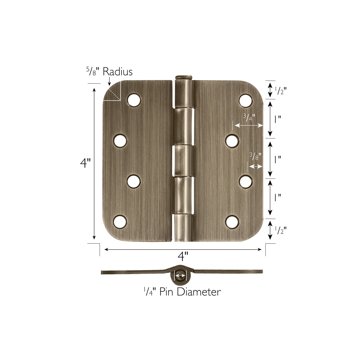 Antique Brass Steel Plain Bearing Door Hinge with Removable Pin, 4 x 4 in. 5/8 in. Radius, 3-Pack