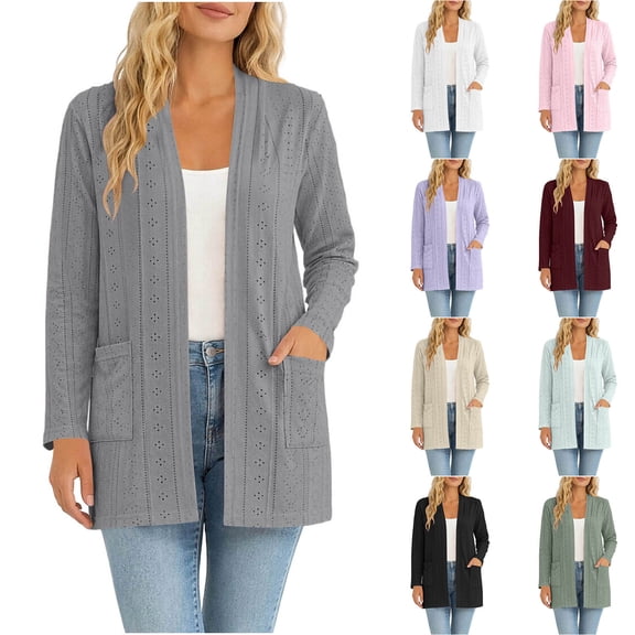 BUIGTTKLOP Women's Lightweight Open Front Cardigan Casual Long Sleeve Loose Cardigans with Pockets