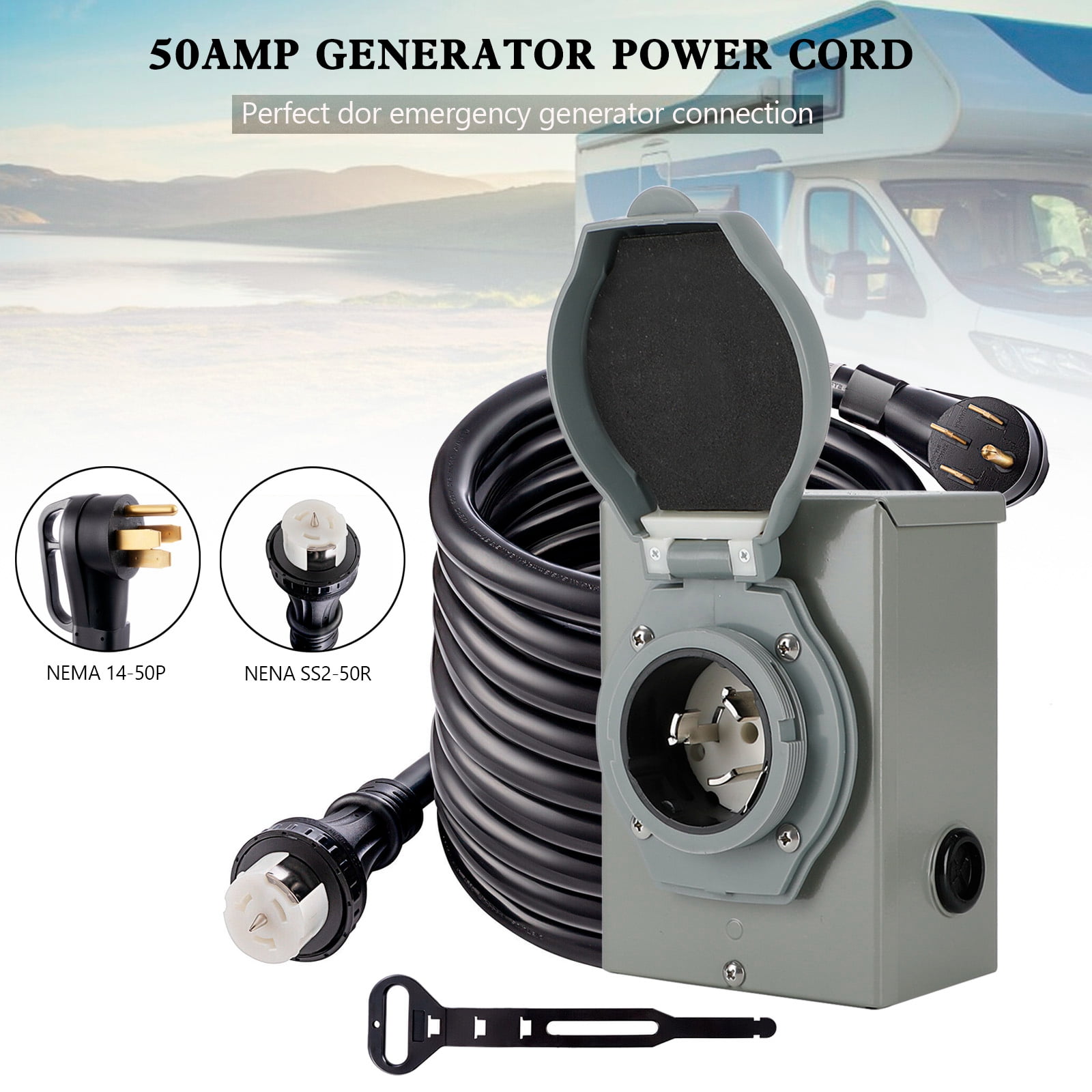 TOPTENG Mrolife 50 Amp Generator Cord 25FT with Power Inlet Box, Generator Power Cord,Heavy Duty STW 6/3 + 8/1 Power Cord UL Listed Power Cord NEMA14-50P/SS2-50R & CS6364 Twist Lock Home