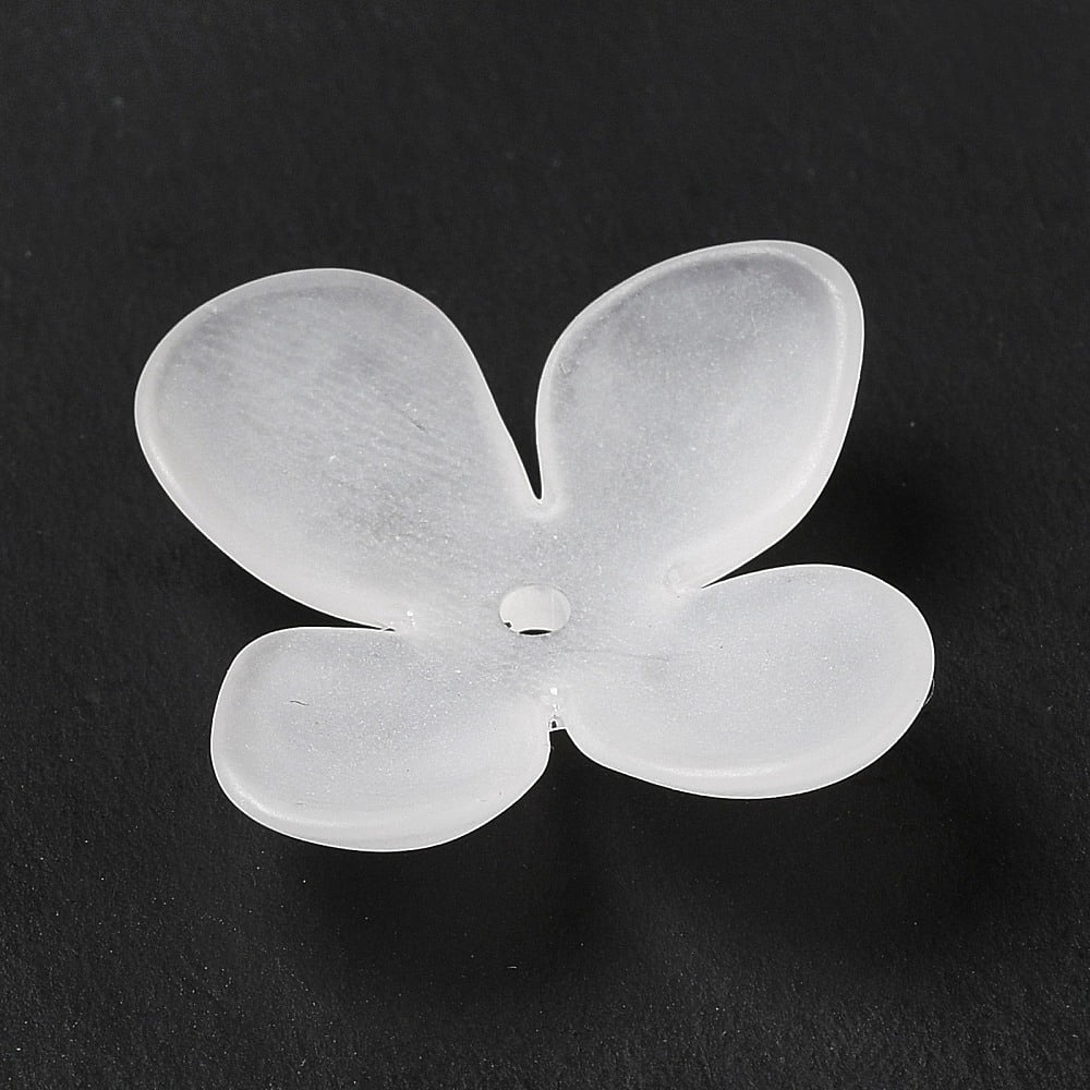 500gs Transparent Acrylic Bead Caps 4-Petal Frosted Flower White 26x26.5x5mm Hole: 1.8mm about 769pcs/500g
