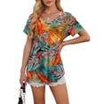 thumbnail image 4 of Camiseta OFEEFAN con cuello en V para mujer, verano, floral, hoja, 4XL, 4 of 6