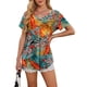 thumbnail image 4 of Camiseta OFEEFAN con cuello en V para mujer con estampado floral de hojas de verano, 4 of 6