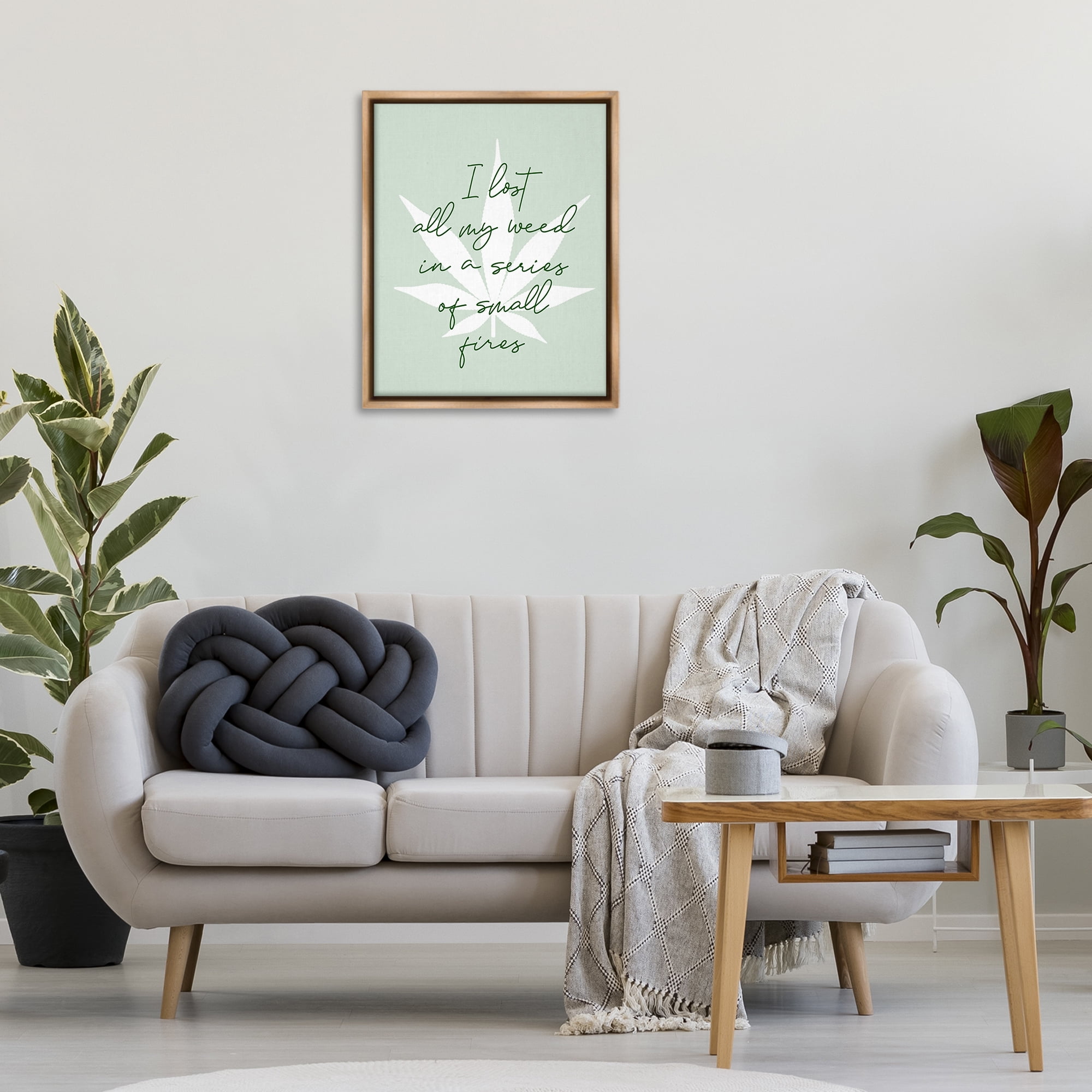 Stupell Industries Funny Weed Saying Novelty & Humor Painting Brown Floater Framed Canvas Art Print Wall Art, 25 x 31