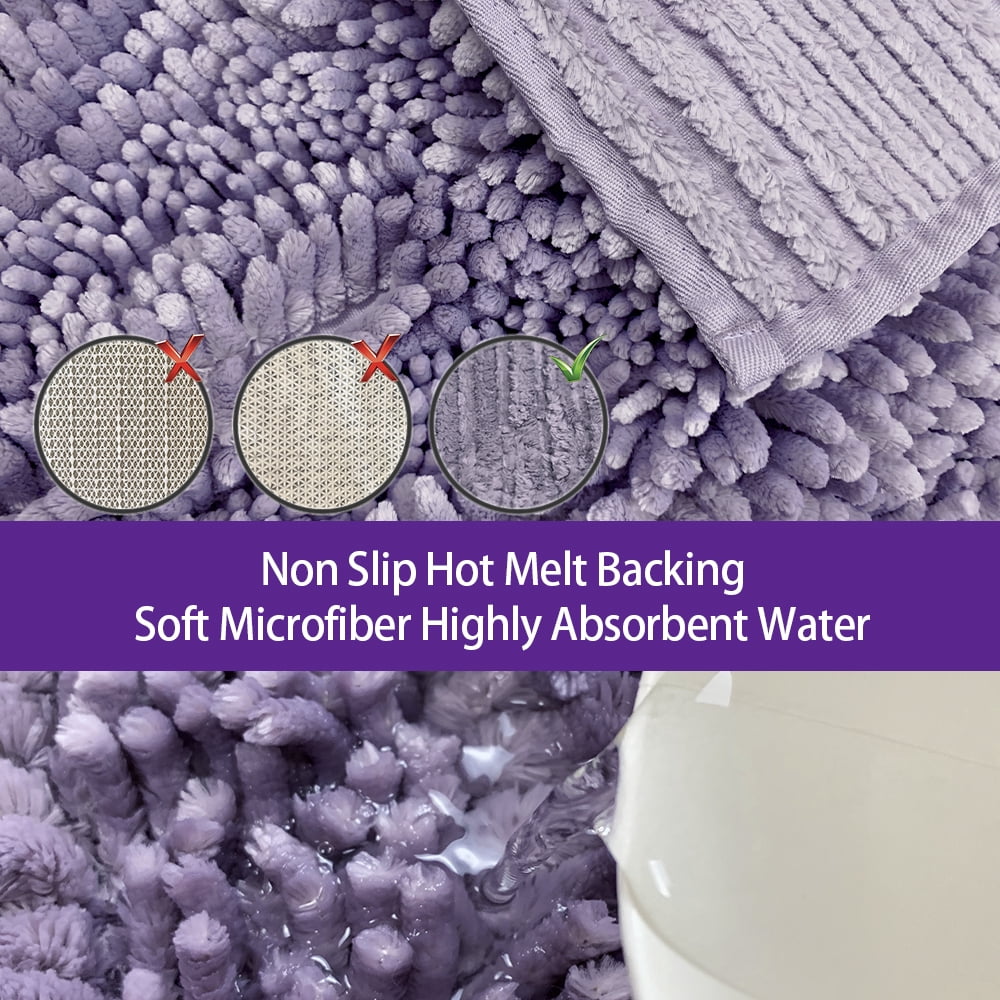 Civkor Bathroom Rugs,Chenille Bath Mat Set 2 Pieces Non Slip Backing,31x20 and 24x16Inch,Machine Wash,Quick Qry,Purple