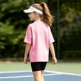thumbnail image 7 of Girls 2pc Outfits Summer Short Sleeve V Neck Drop Shoulder T-Shirts Basic Leggings Shorts Sets Pink 10-11 Years, 7 of 7