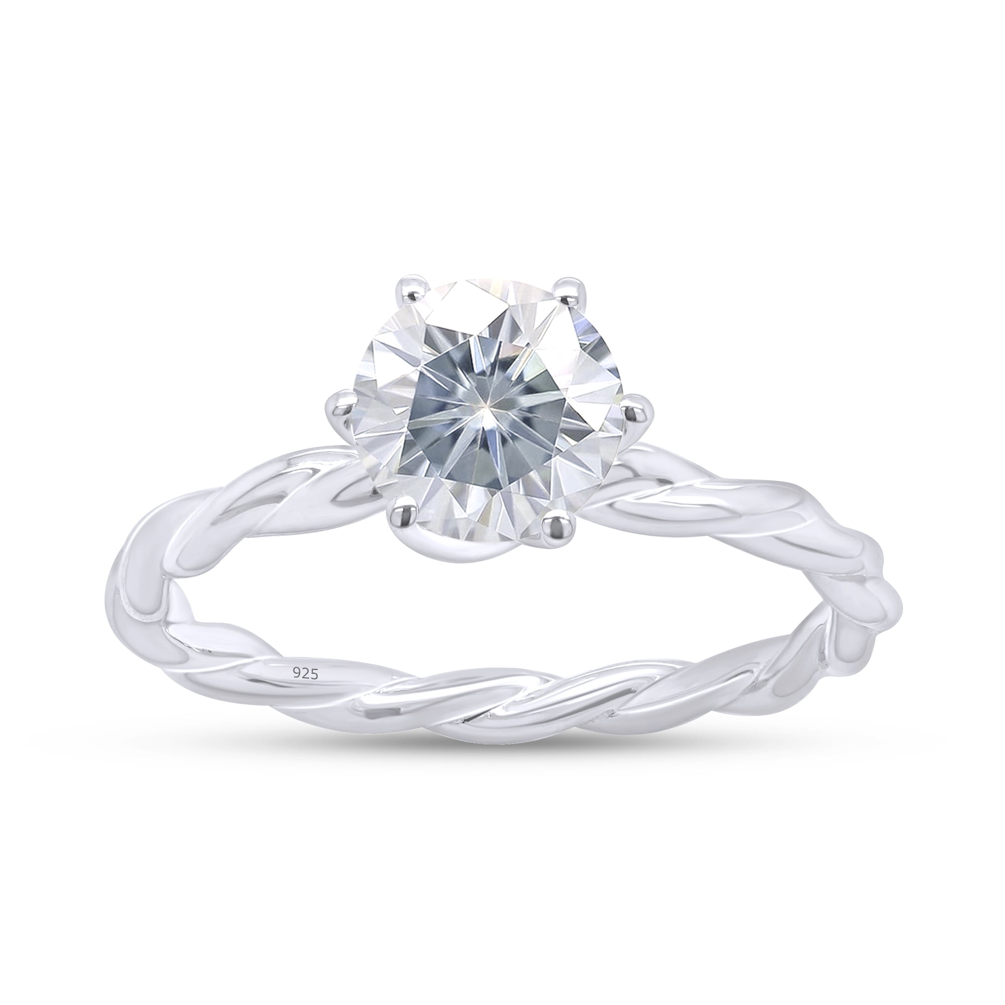 1 Ct Round Cut Lab Created Moissanite Diamond Braided Twisted Solitaire Engagement Wedding Promise Ring Platinum Plated Sterling Silver(VVS1/G-H,1.00 Cttw)-5