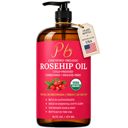 Pomberries USDA Organic Rosehip Oil 16 fl oz, Aceite de Rosa Mosqueta, 100% Pure for Face & Mature Skin