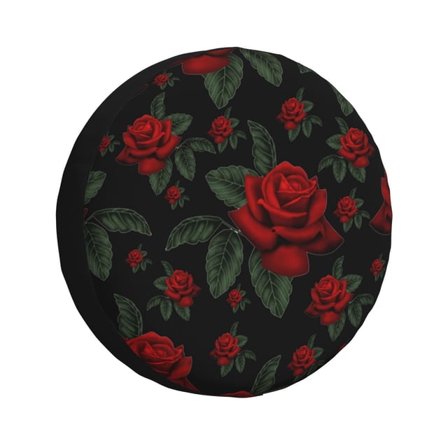 Fotbe Roses Funda de Llanta de Repuesto con Estampado, Engrosada, Ajuste Universal para Jeep, Remolque, RV, SUV, Camión-17 inch