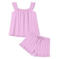 thumbnail image 2 of DAKIMOE Womens Pajamas Set 2 Piece Ruffle Pj Soft Tank Top and Shorts Sleepwear Lounge Sets for Women Set Sleeveless Bridal Pajama Sets for Christmas, S-2XL, 2 of 9