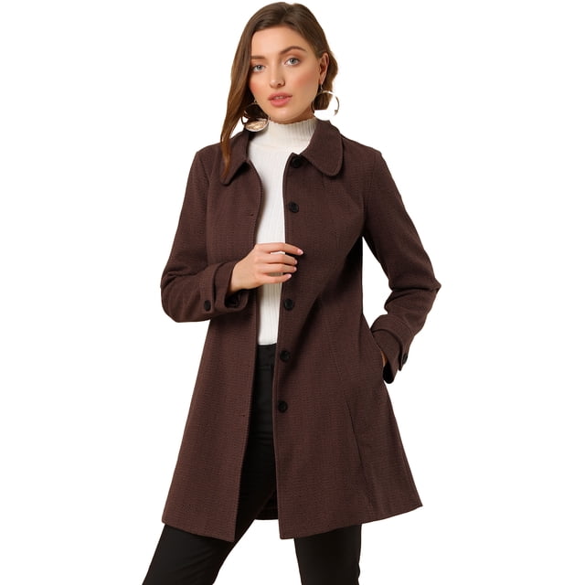 Abrigo Largo de Invierno Allegra K con Cuello Peter Pan Marrón Oscuro XL